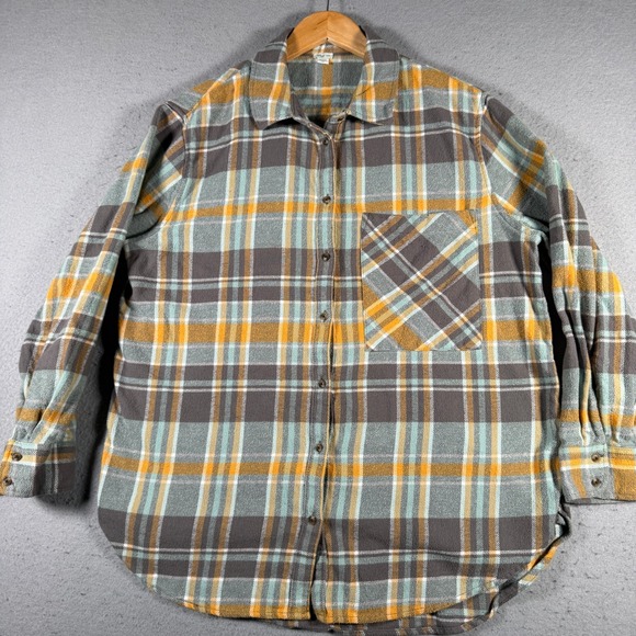 aerie Tops - Aerie Womens Plaid Flannel Button Down Shirt Grey Yellow Green Cotton K5405CVW